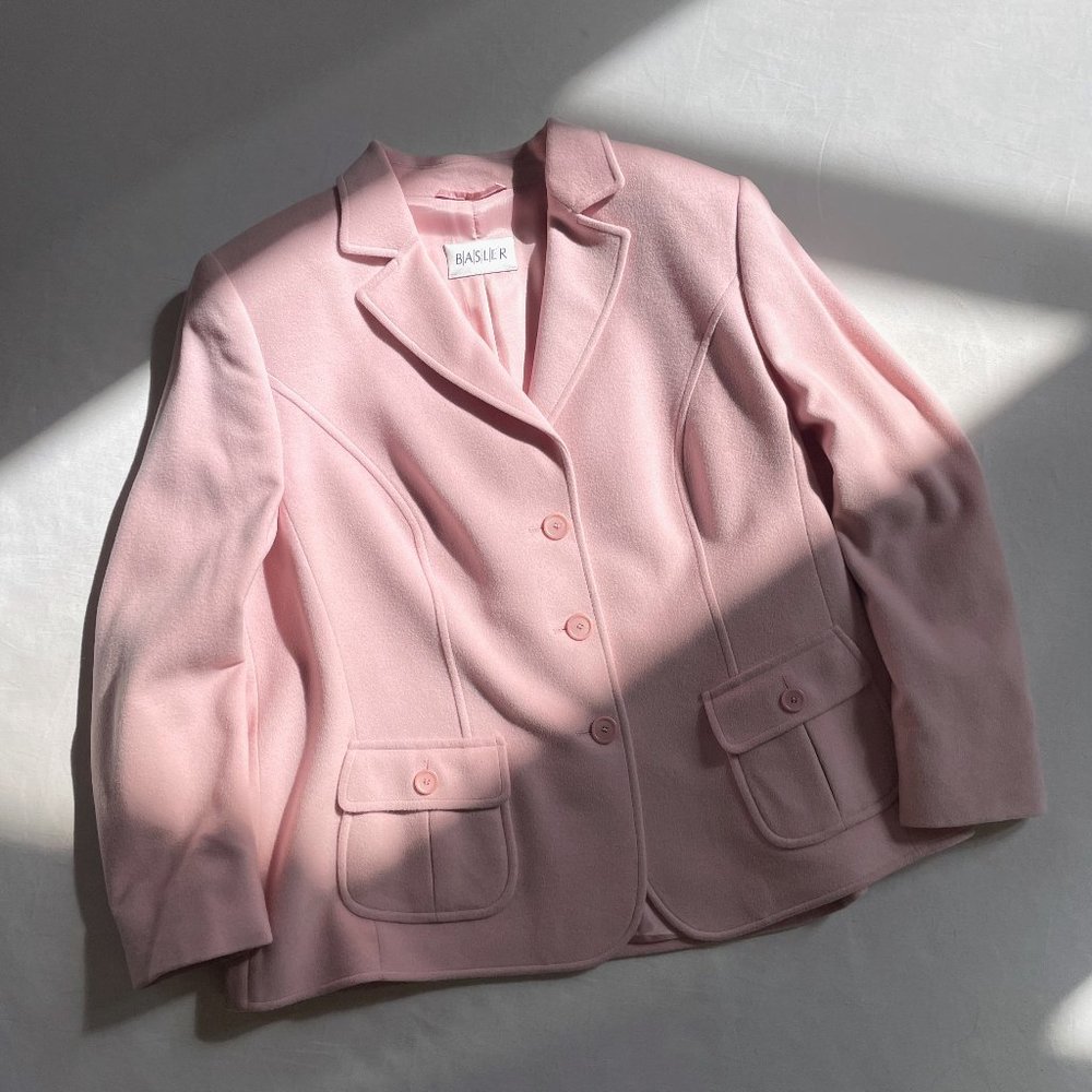 BASLER Light Pink Soft Wool Angora Felt Spring Blazer sz 46 12